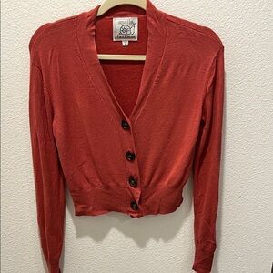 Women's Red Cropped Cardigan Sweater